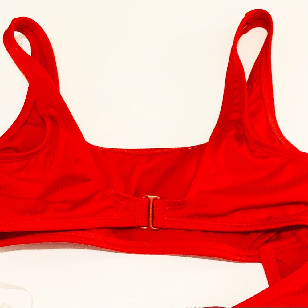 Kona Sol Red Cutout 1 Piece Ribbed Swimsuit - Picture 10 of 11